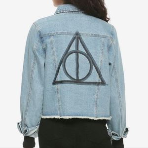 HOT TOPIC Harry Potter Deathly Hallows Crop Denim Jacket Size L